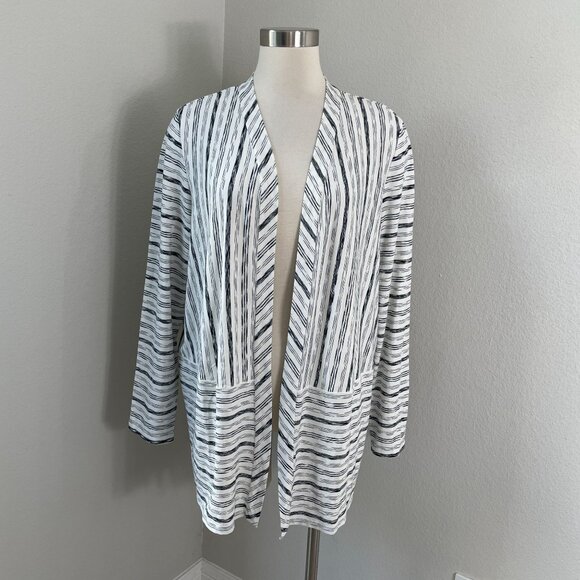 J Jill Wearever Collection Womens XL Open Front Striped Cardigan Stretch - Picture 1 of 7